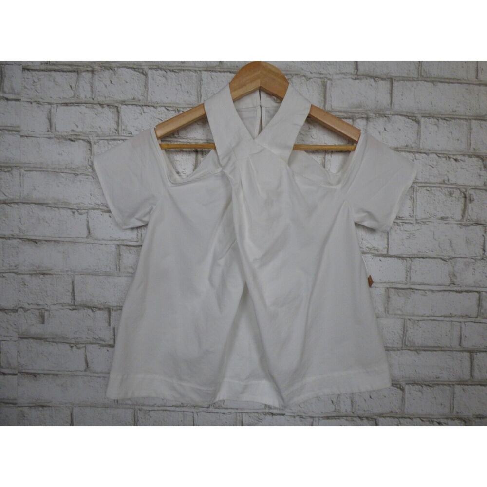 Rachel Roy White Grecian Neckline Cold Shoulder Top 2 NEW